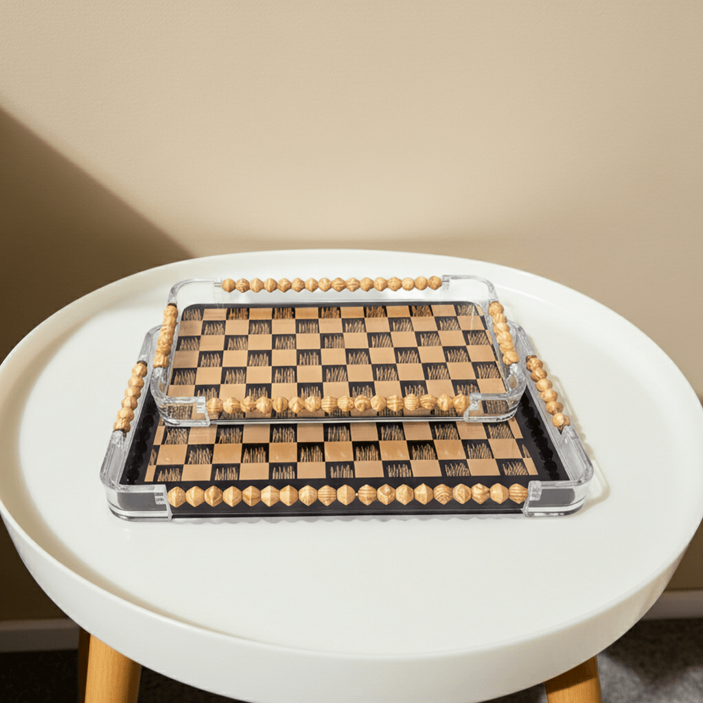 Acrylic Checkerboard Serving Tray Set
