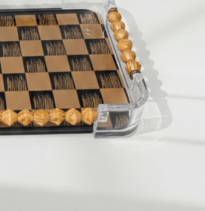 Checkerboard Acrylic Decorative Tray with Wood Beads