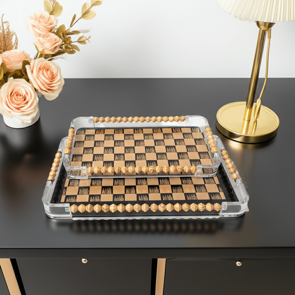 Acrylic Checkerboard Serving Tray Set