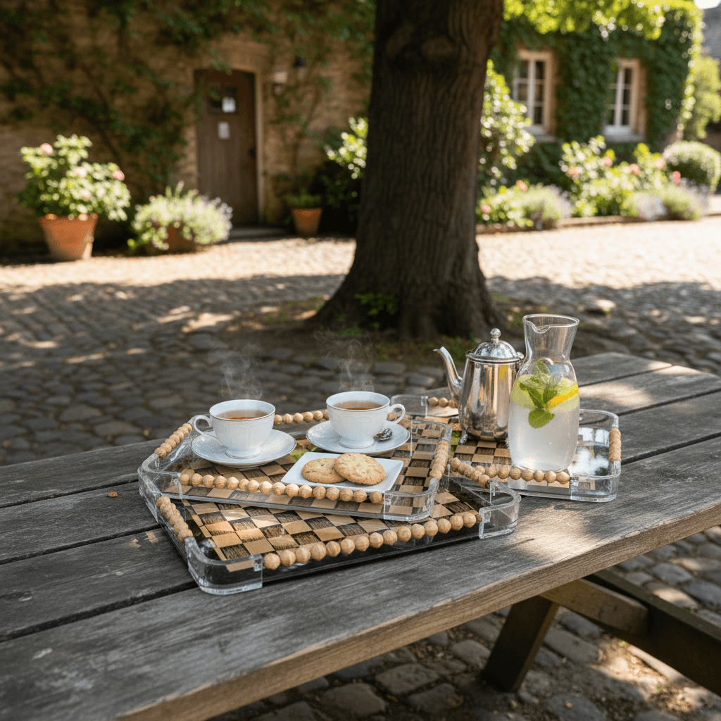 Acrylic Checkerboard Serving Tray Set