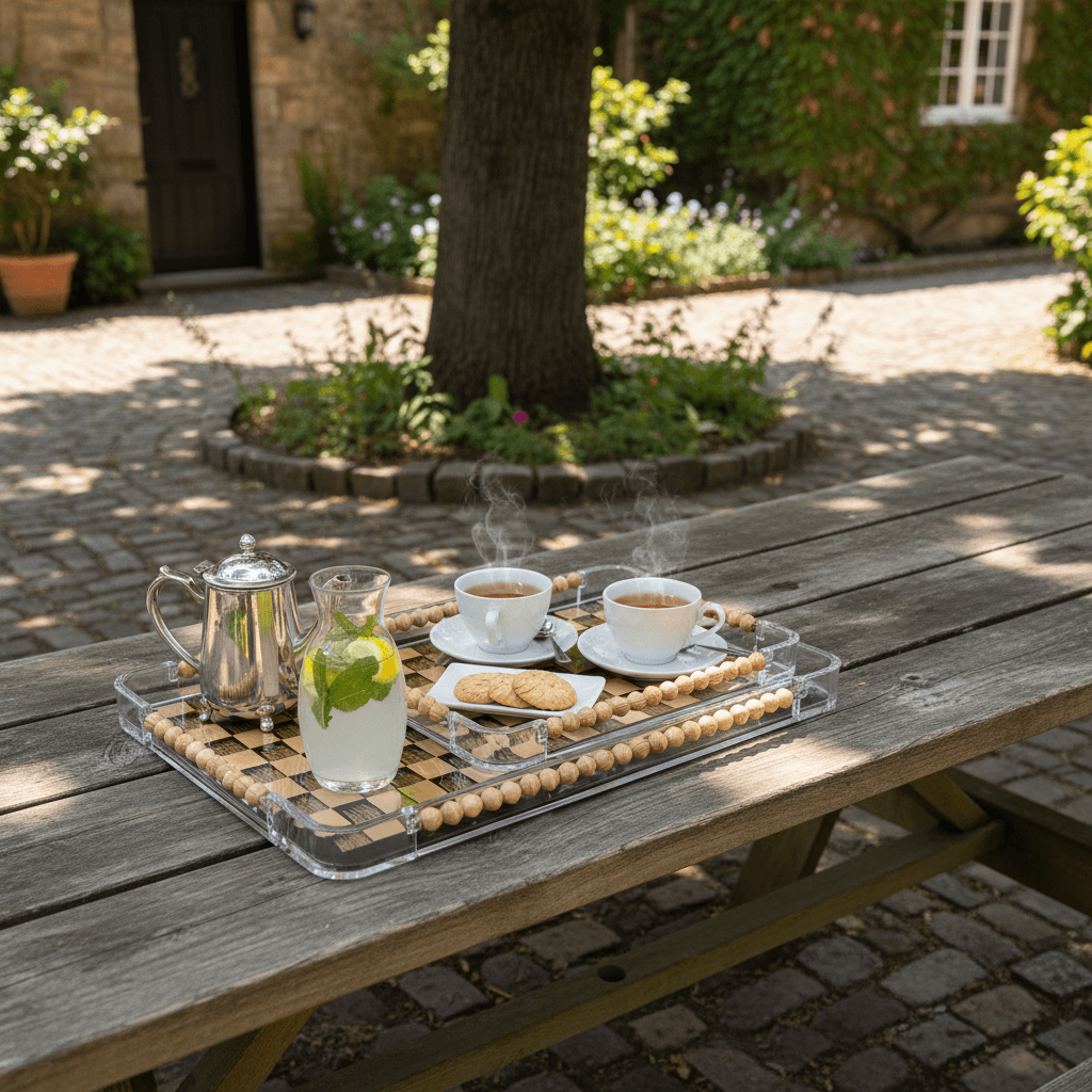 Acrylic Checkerboard Serving Tray Set