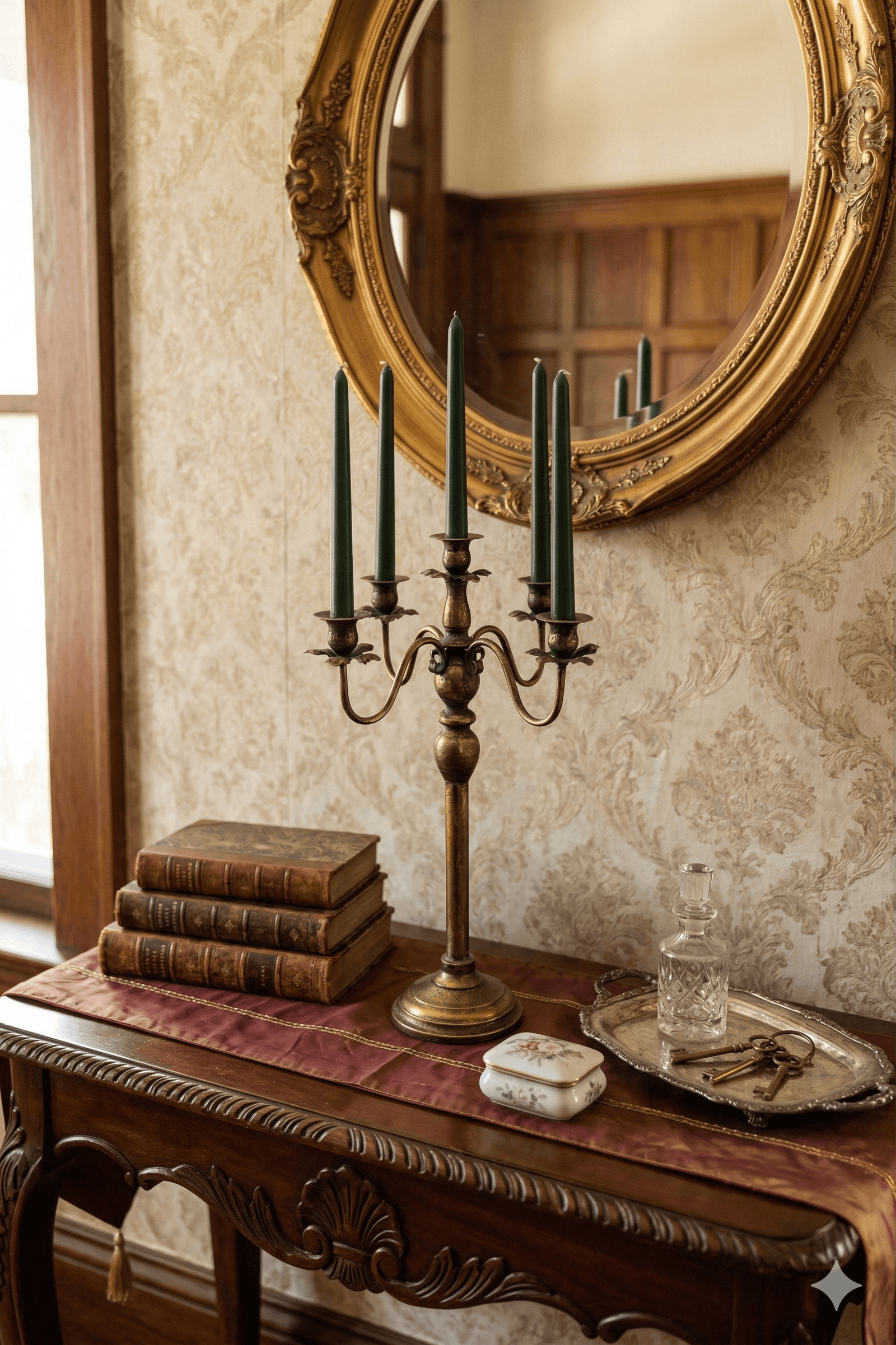 Antique 5 Arm Floral Candelabra - Rustic Aged Gold