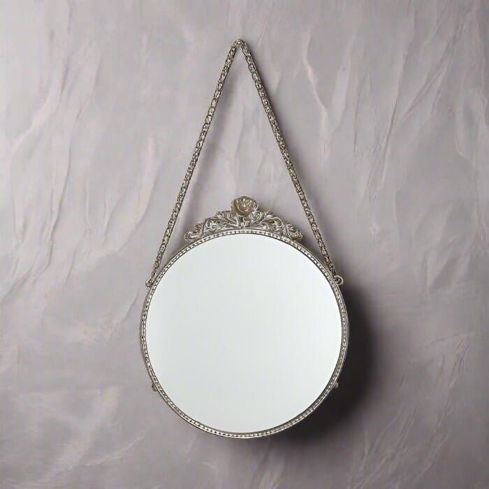 Antique Rustic Gold Round Hanging Mirror