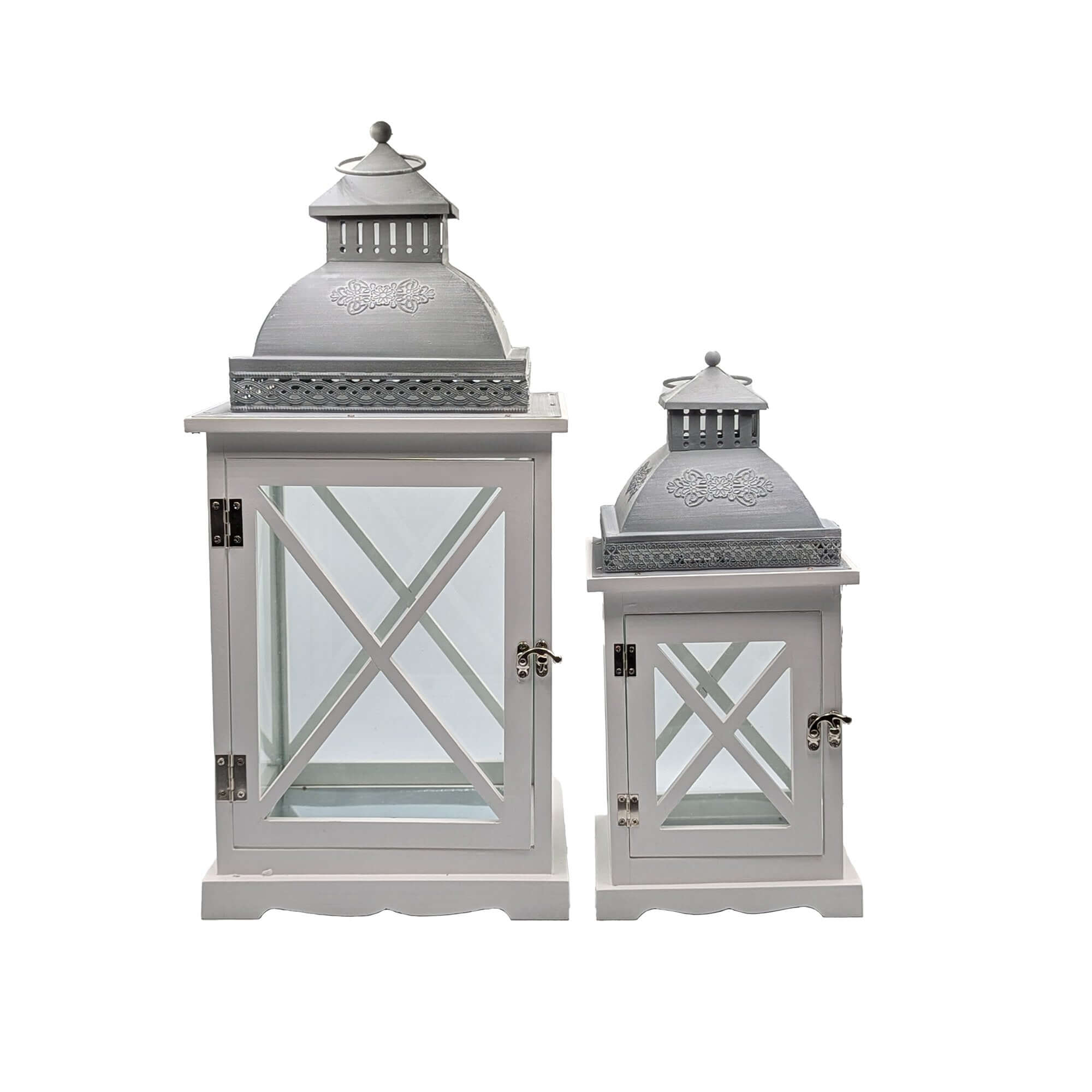 Antique White Timber Lantern Set of 2