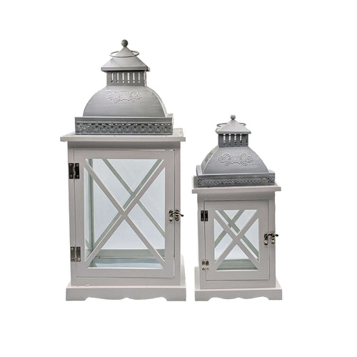 Antique White Timber Lantern Set of 2