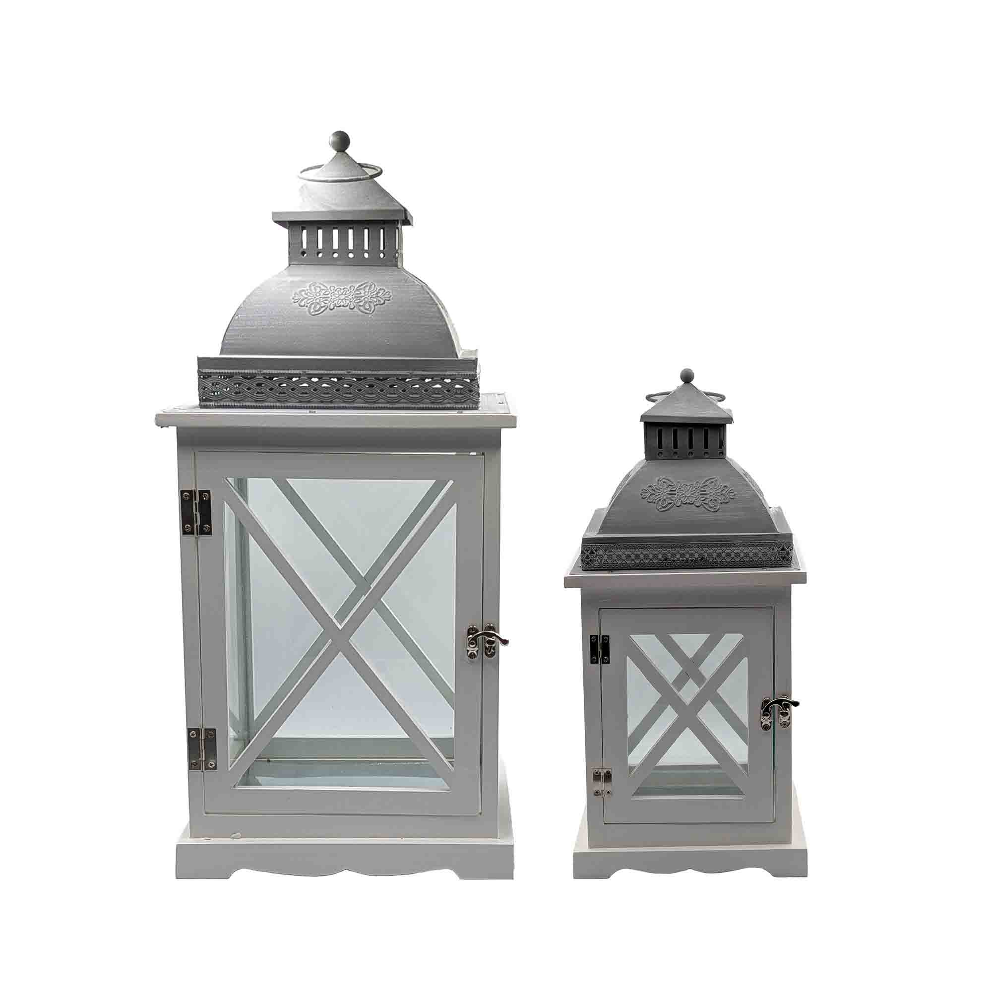 Antique White Timber Lantern Set of 2