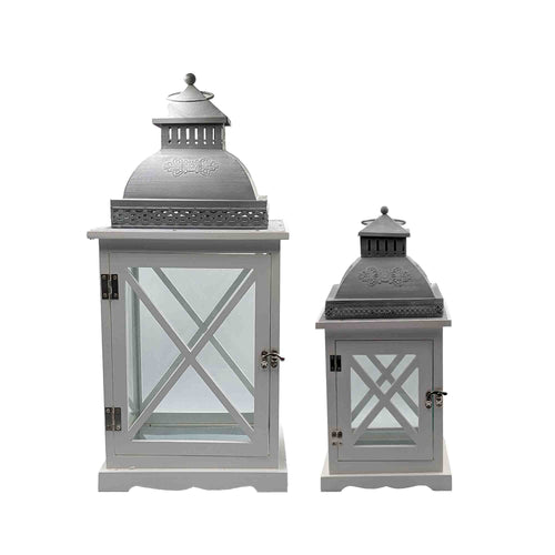 Antique White Timber Lantern Set of 2
