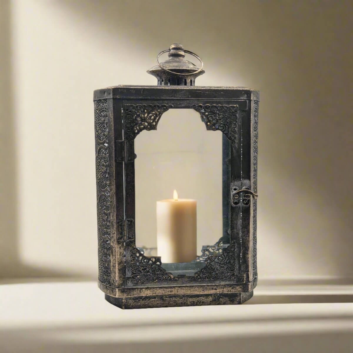 Arabesque Rustic Gold Metal Lantern