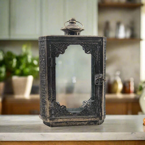 Arabesque Rustic Gold Metal Lantern