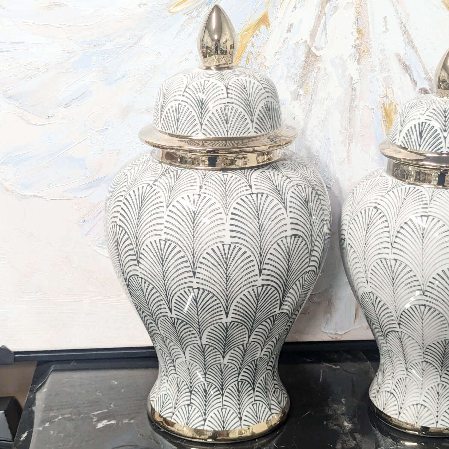 Art Deco Black White Gold Statement Jar Large