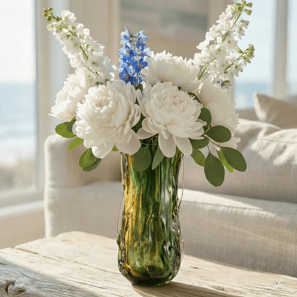 Art Nouveau Green and Amber Glass Vase