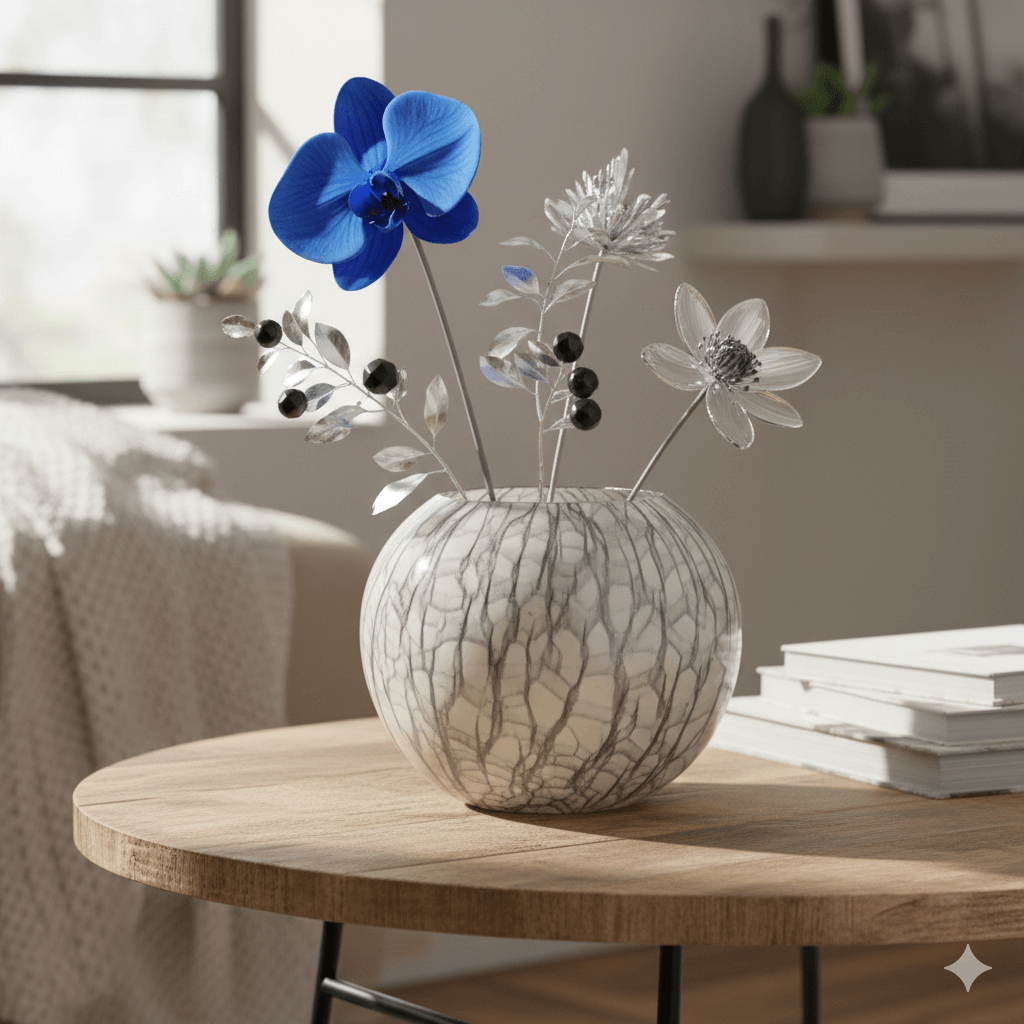 Artisan Crackle Glass Vase Grey Beige