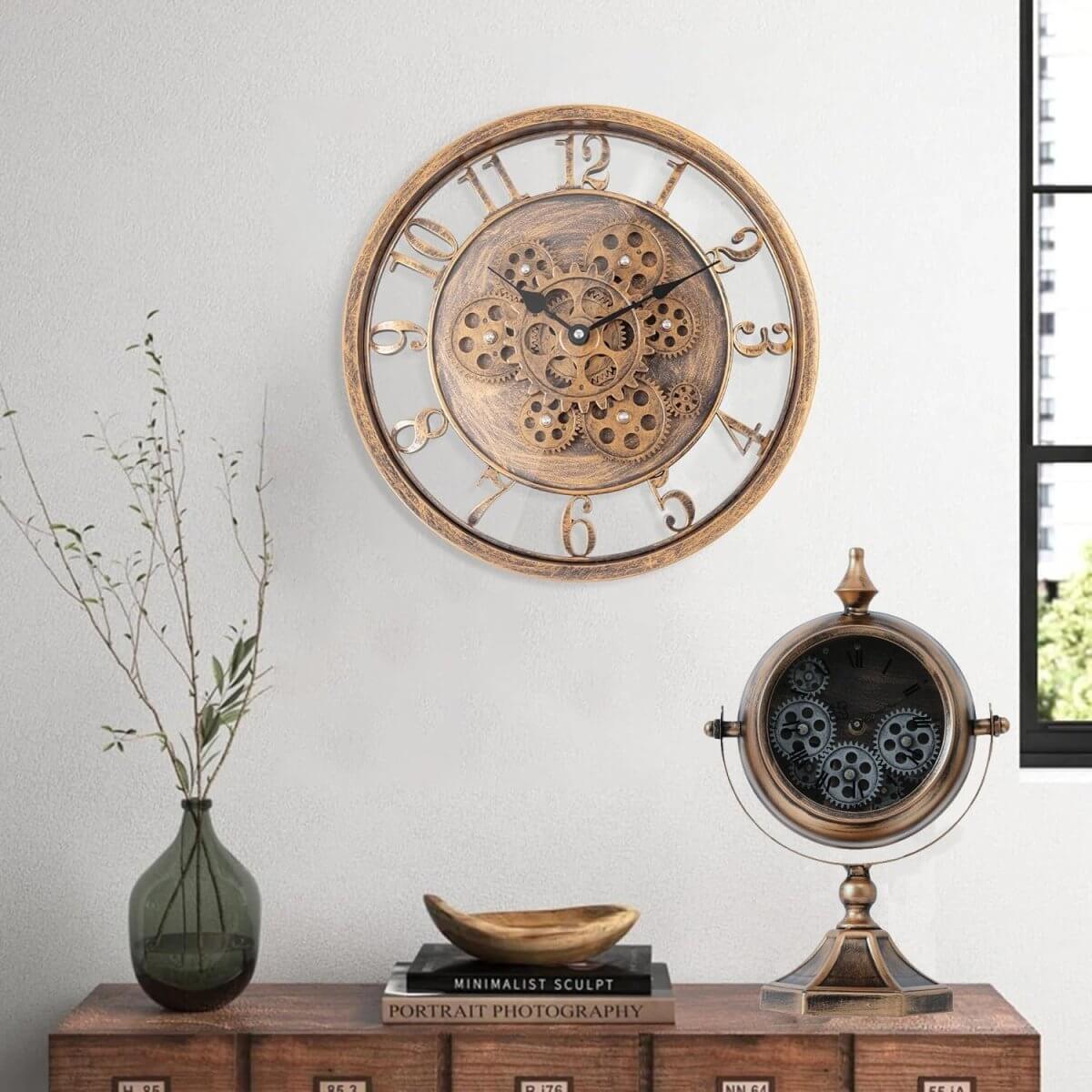 Atlas Rose Gold Gear Table Clock 38cm