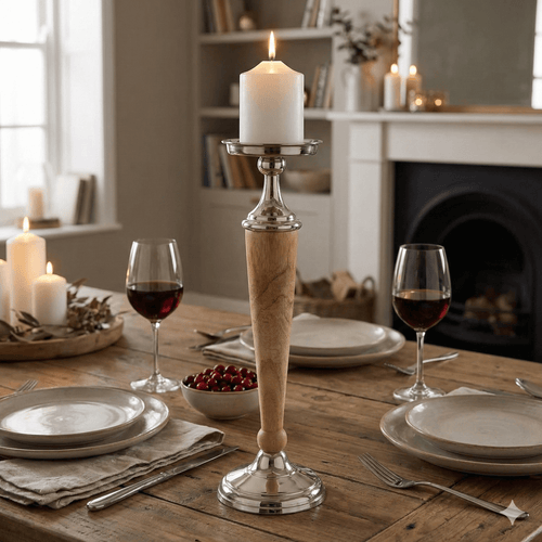 Atlas Tall Aluminium Wood Candle Stick