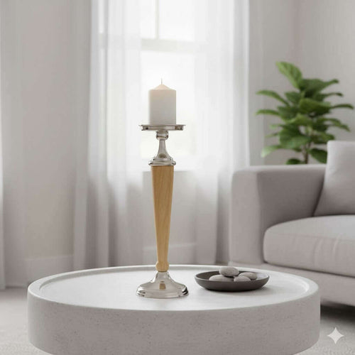 Atlas Wood & Silver Candle Holder Set