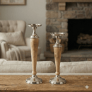 Atlas Wood & Silver Candle Holder Set