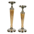 Atlas Wood & Silver Candle Holder Set