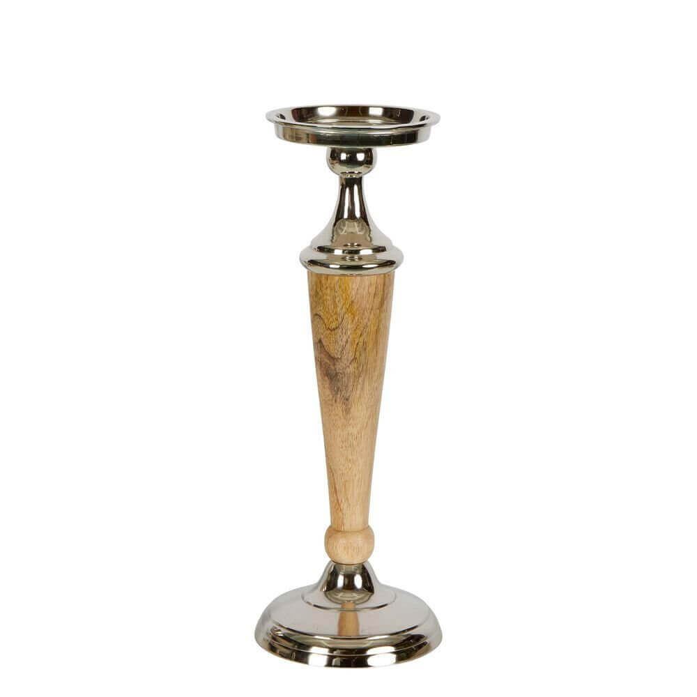 Atlas Wood & Silver Candle Holder Set