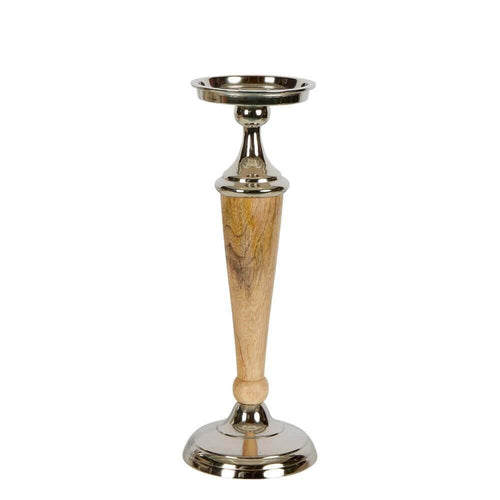 Atlas Wood & Silver Candle Holder Set