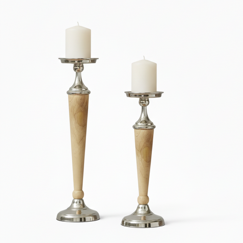 Atlas Modern Wood & Aluminium Candle Stick