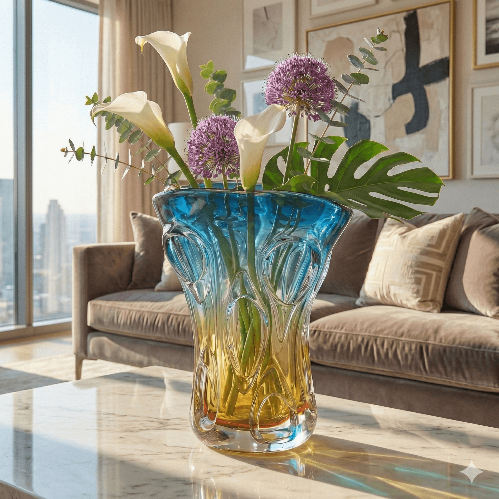 Azure & Amber Hand-Blown Glass Vase