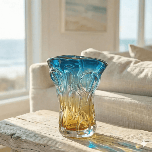Azure & Amber Hand-Blown Glass Vase