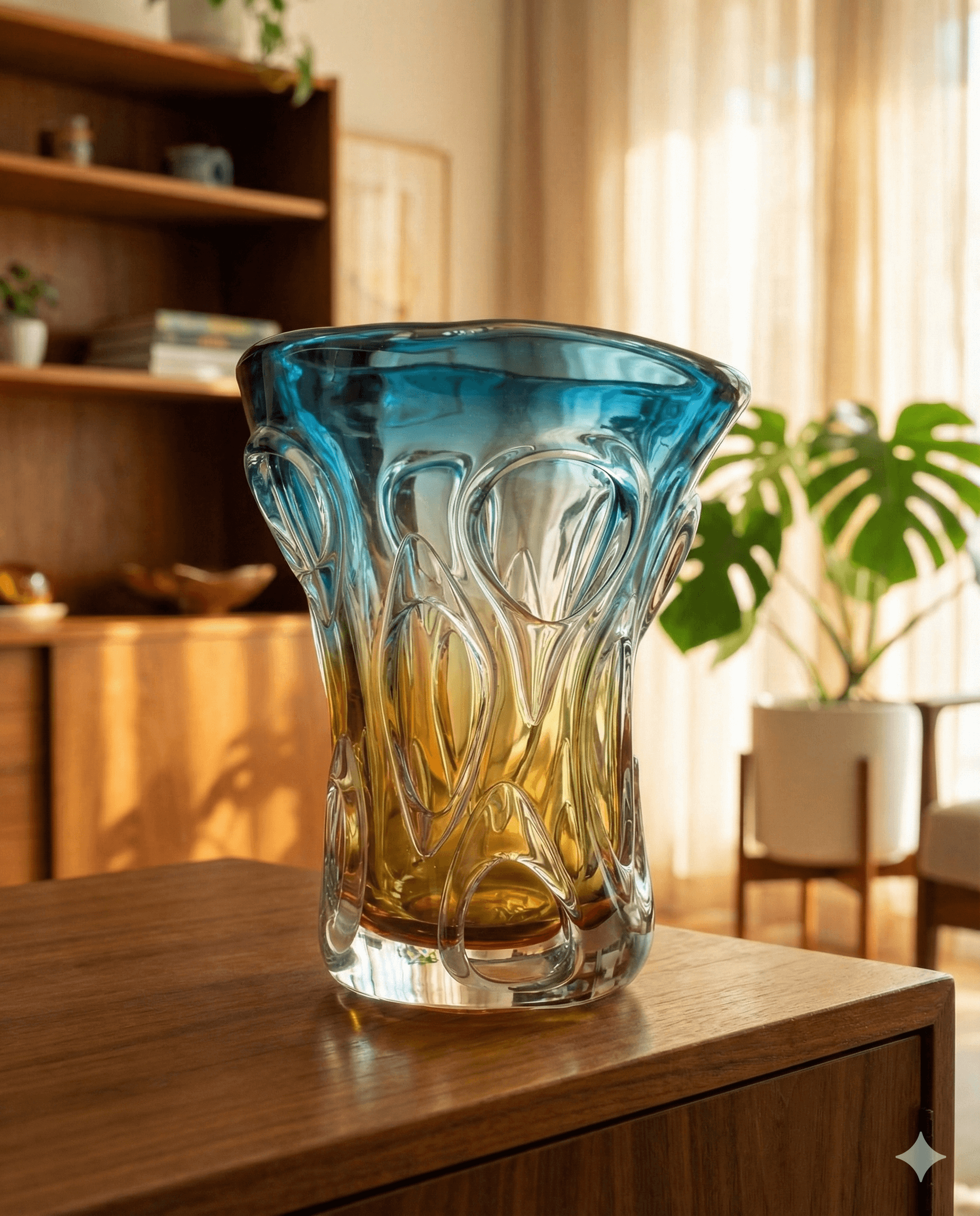 Azure & Amber Hand-Blown Glass Vase