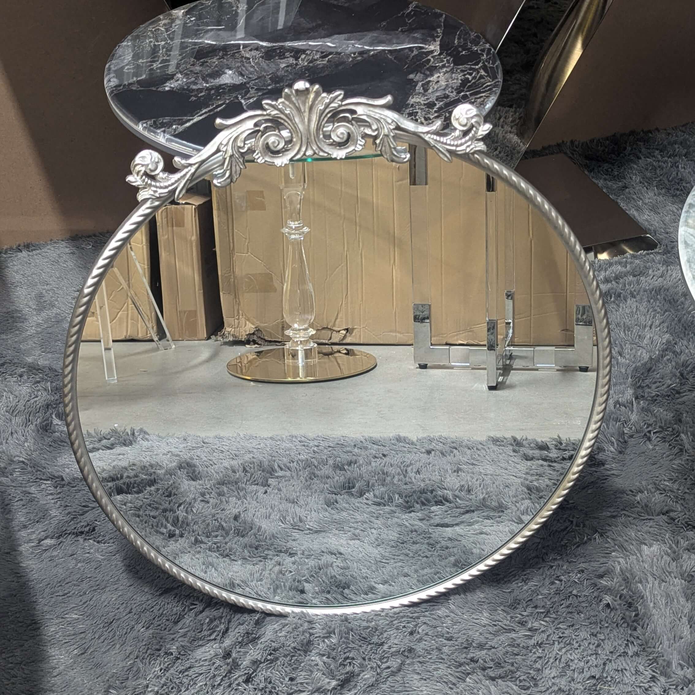 Baroque Silver Round Wall Mirror 60cm