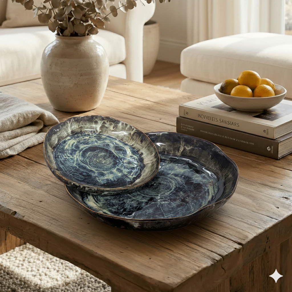 Belia Artisan Blue Stoneware Platter