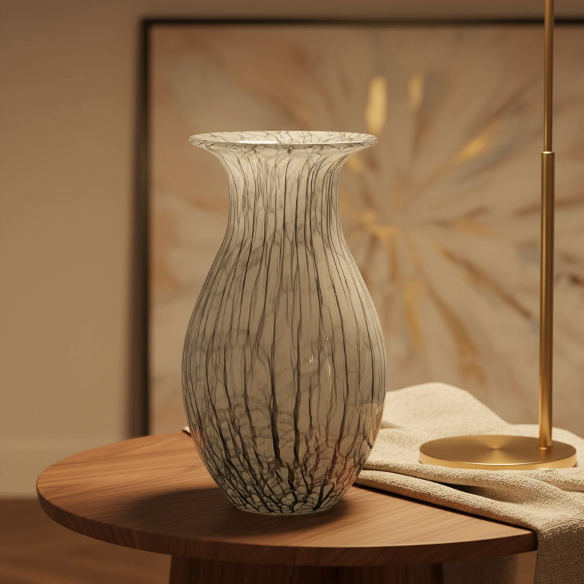 Bella Hand-Blown Glass Vase Grey Black