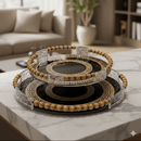 Black & Gold Greek Key Glass Tray Set