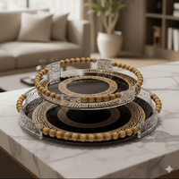 Black & Gold Greek Key Glass Tray Set