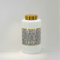 Black White Gold Mesh Porcelain Jar Large
