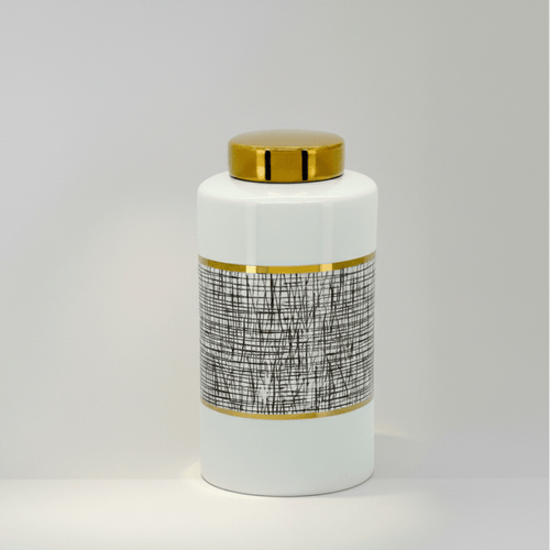 Black White Gold Mesh Porcelain Jar Large