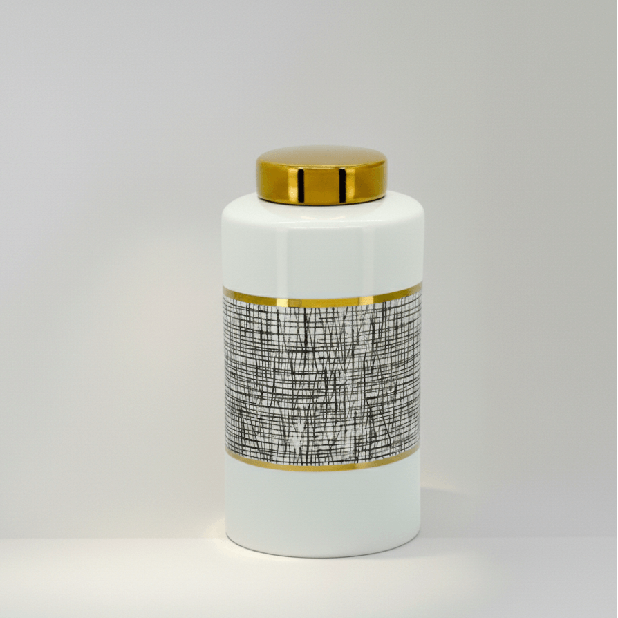 Black White Gold Mesh Porcelain Jar Large