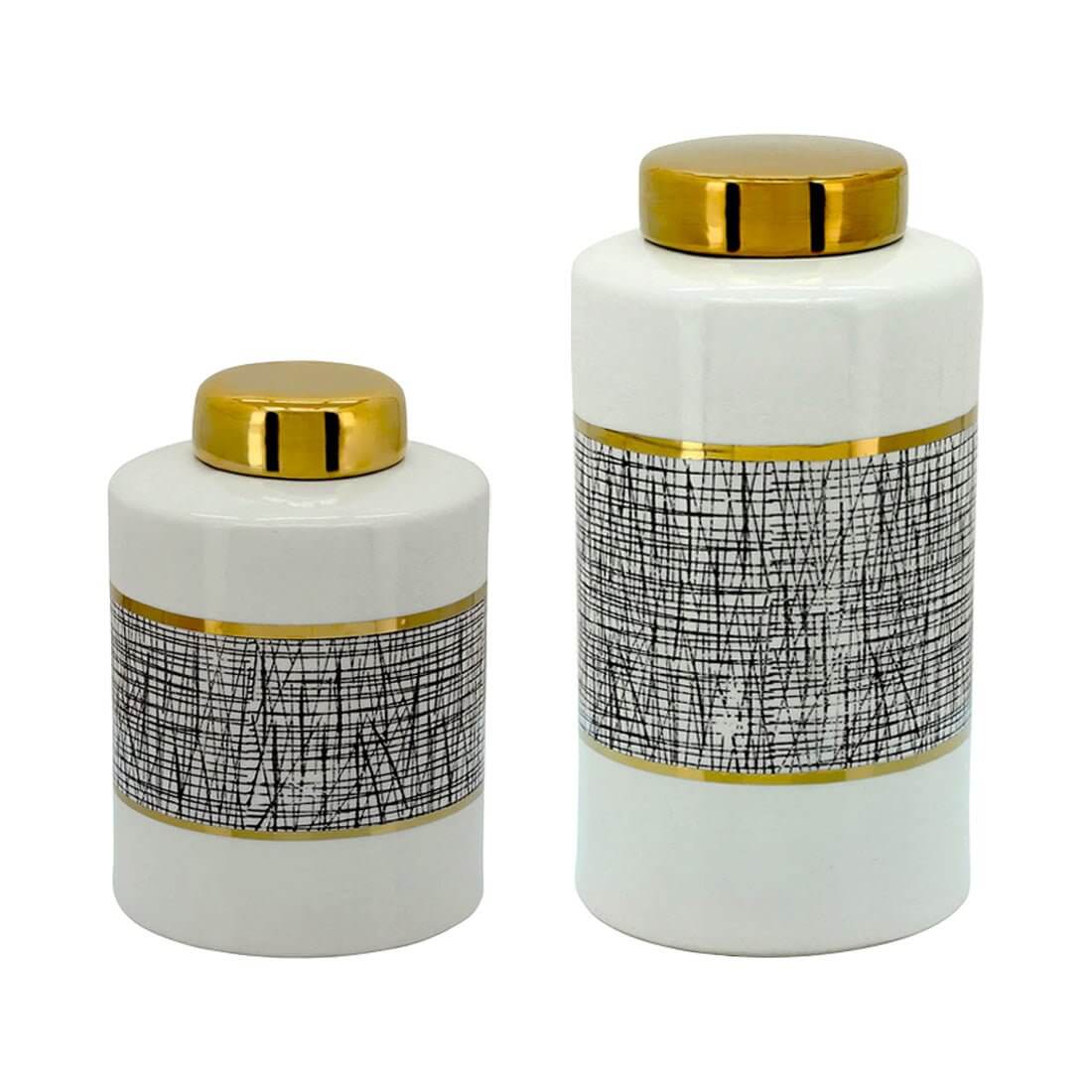 Black White Gold Mesh Porcelain Jar Set
