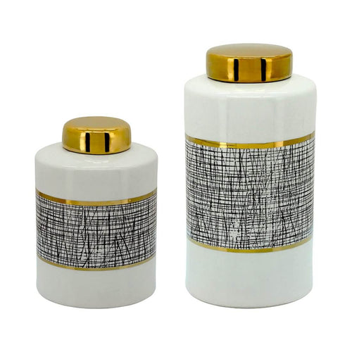 Black White Gold Mesh Porcelain Jar Set