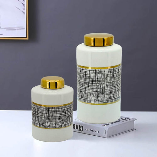 Black White Gold Mesh Porcelain Jar Set