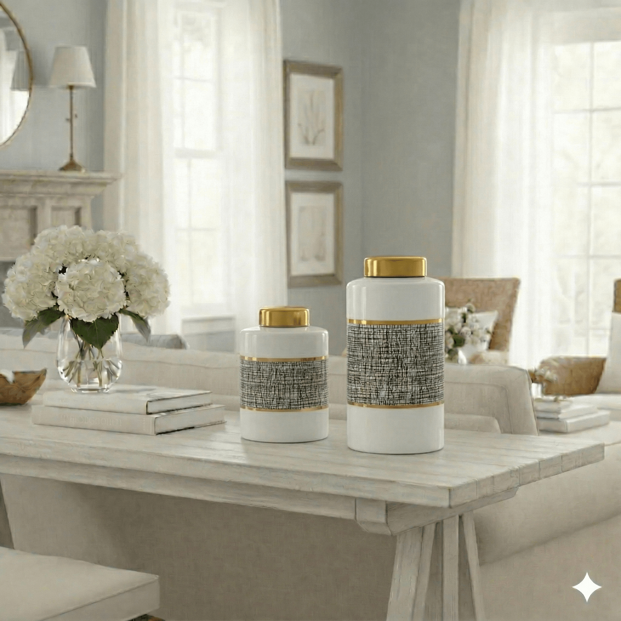 Black White Gold Mesh Porcelain Jar Set