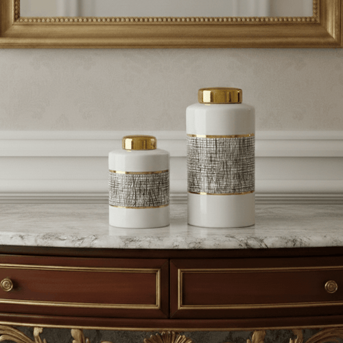 Black White Gold Mesh Porcelain Jar Set