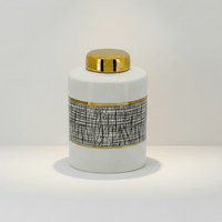 Black White Gold Mesh Porcelain Jar Small