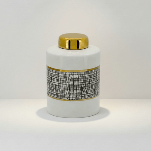 Black White Gold Mesh Porcelain Jar Small