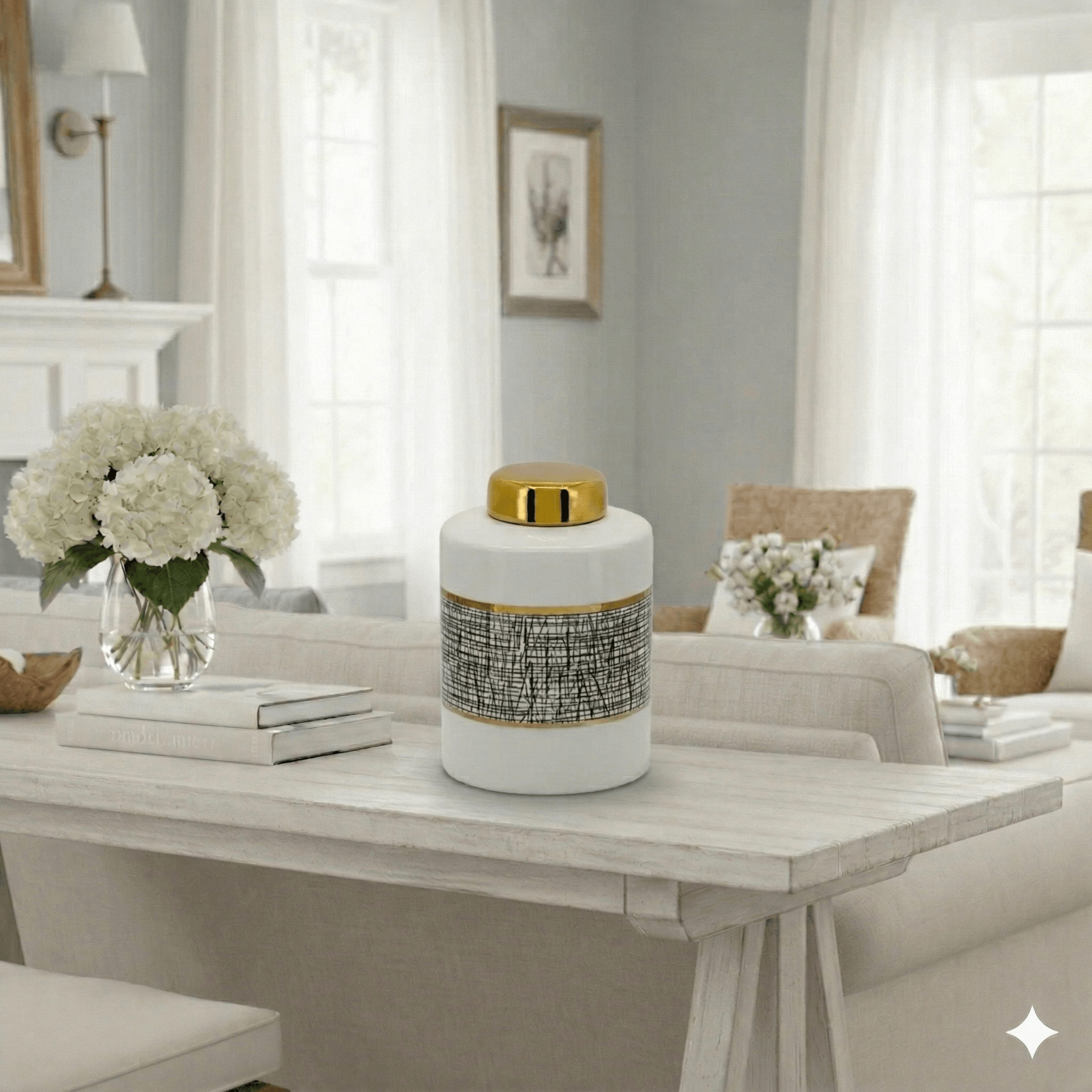 Black White Gold Mesh Porcelain Jar Small