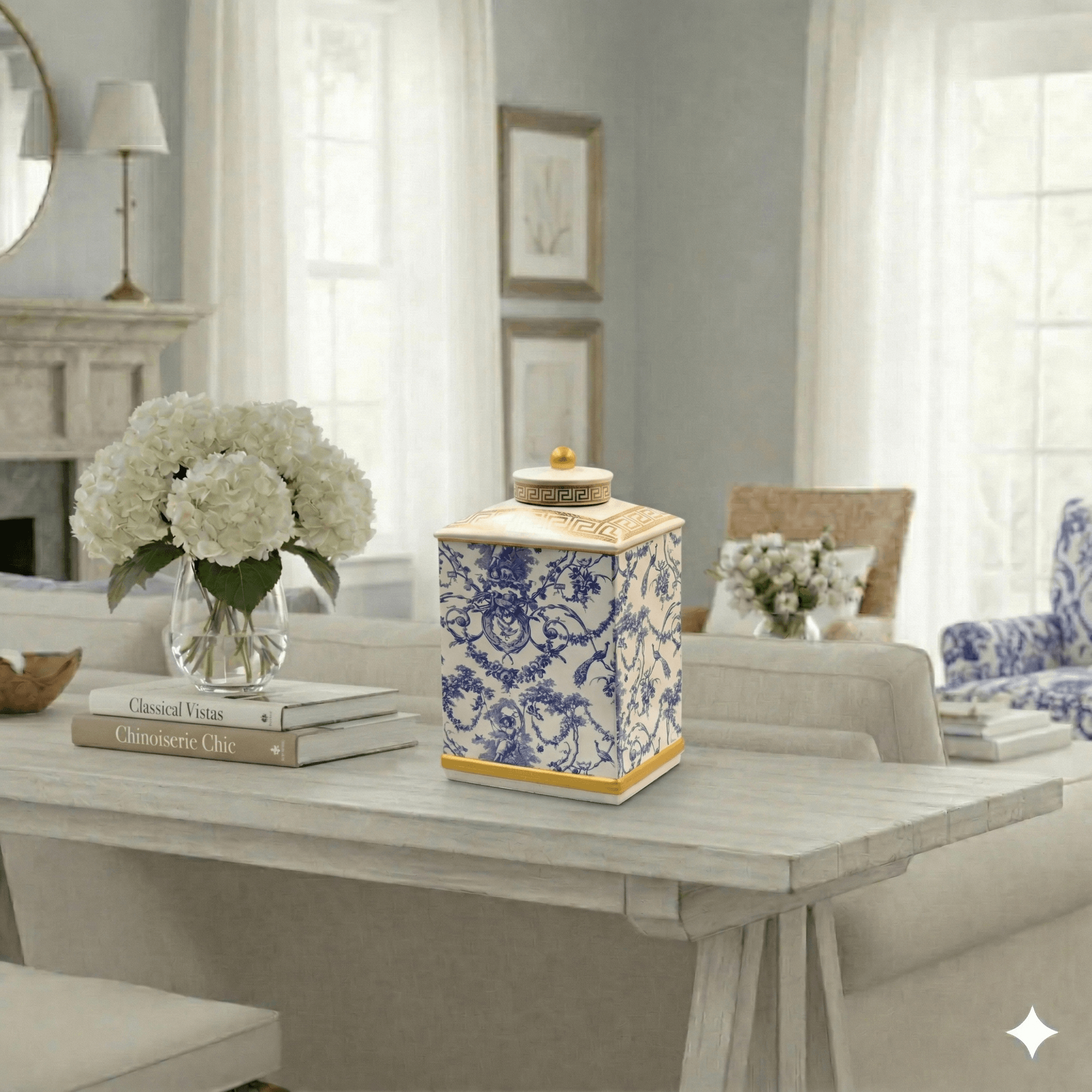 Blue White Bali Chinoiserie Ceramic Jar