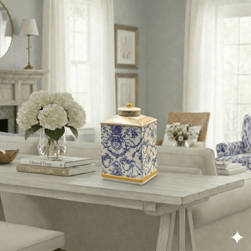 Blue White Bali Chinoiserie Ceramic Jar