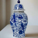Blue & White Bird Pomegranate Ginger Jar Artisan Ceramic
