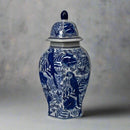 Blue & White Bird Pomegranate Ginger Jar Artisan Ceramic