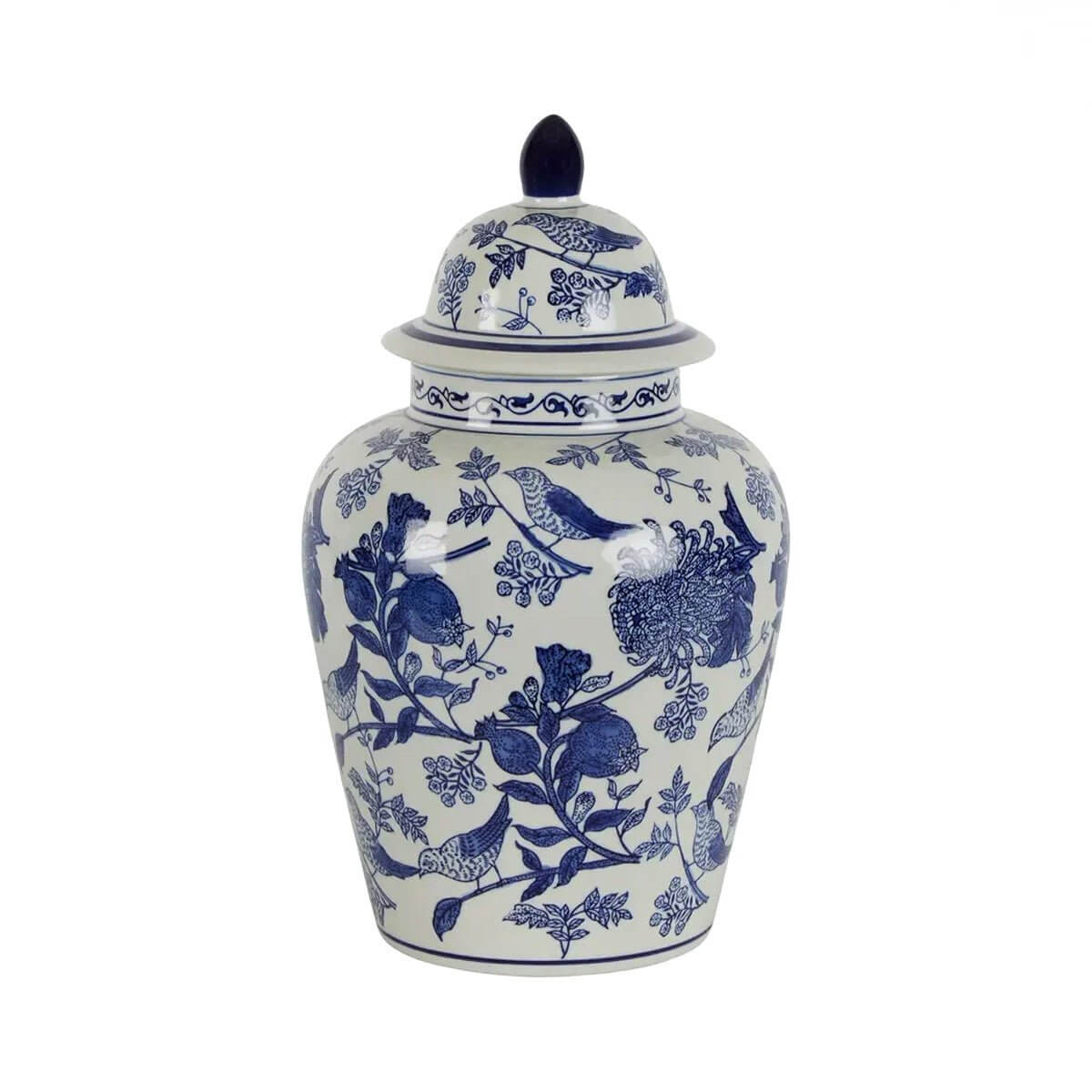 Blue White Sienne Floral Bird Ginger Jar
