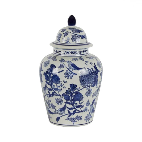 Blue White Sienne Floral Bird Ginger Jar