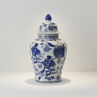 Blue White Sienne Floral Bird Ginger Jar